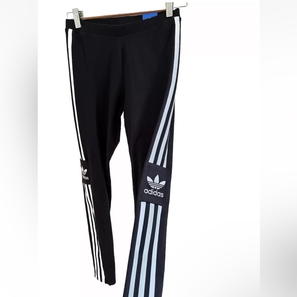 Adidas Trefoil 3 Stripe Logo Black & White Mid Rise Leggings NWT Size Small - Picture 6 of 13